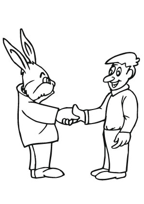 Ausmalbilder Osterhase begrüsst einen Mann