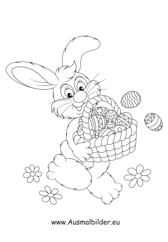 Ausmalbild Osterhase und Ostereier